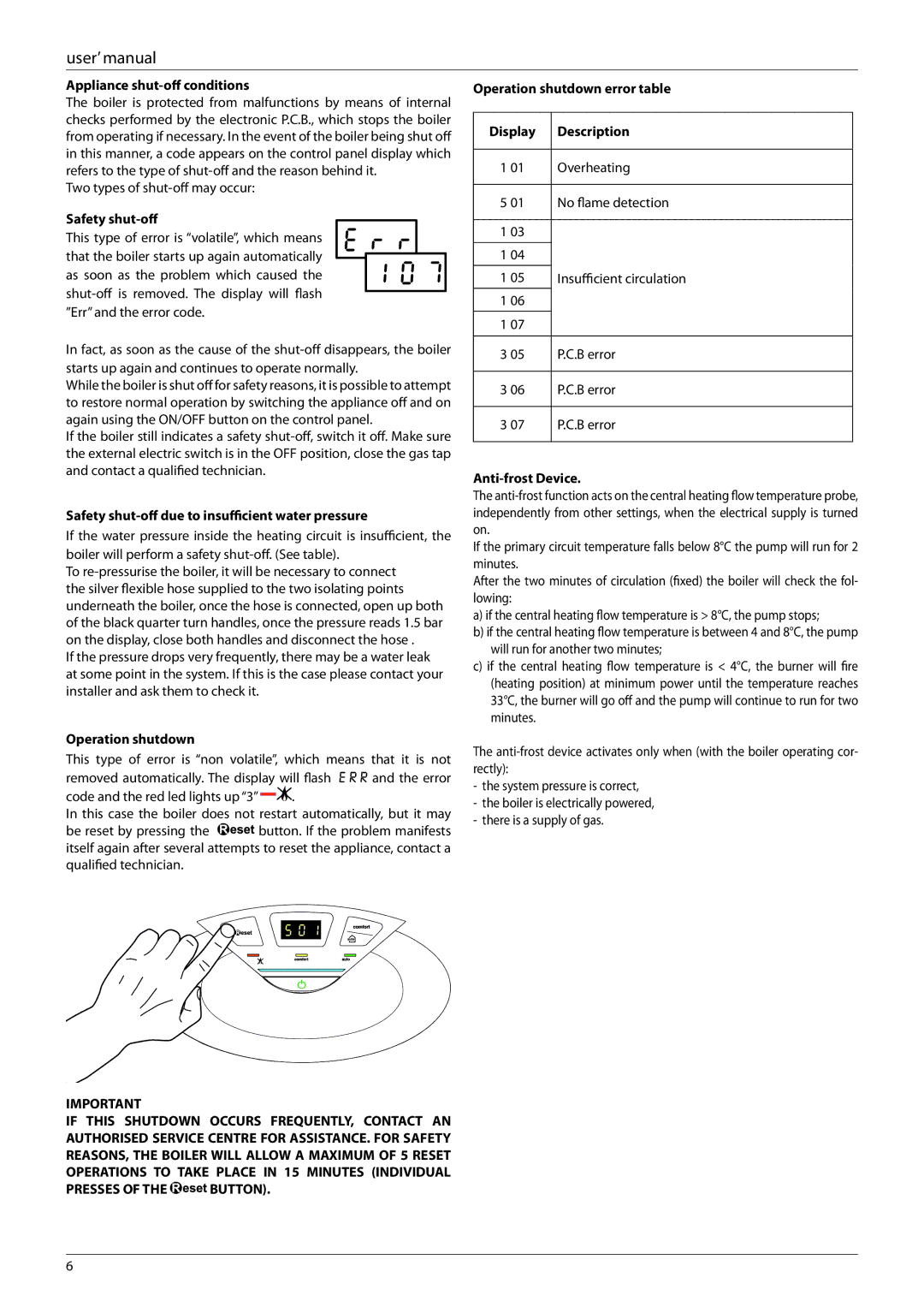 Ariston 47-116-51 Appliance shut-off conditions, Safety shut-off due to insufficient water pressure, Description 