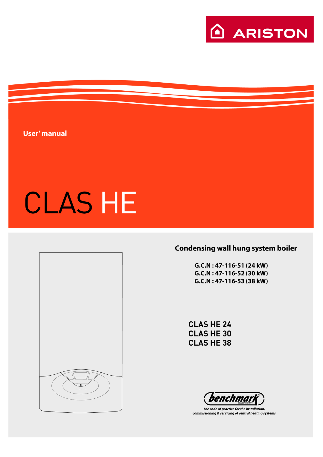 Ariston 47-116-53, 47-116-51 user manual Clas He Clas He Clas He, User’ manual, Condensing wall hung system boiler 