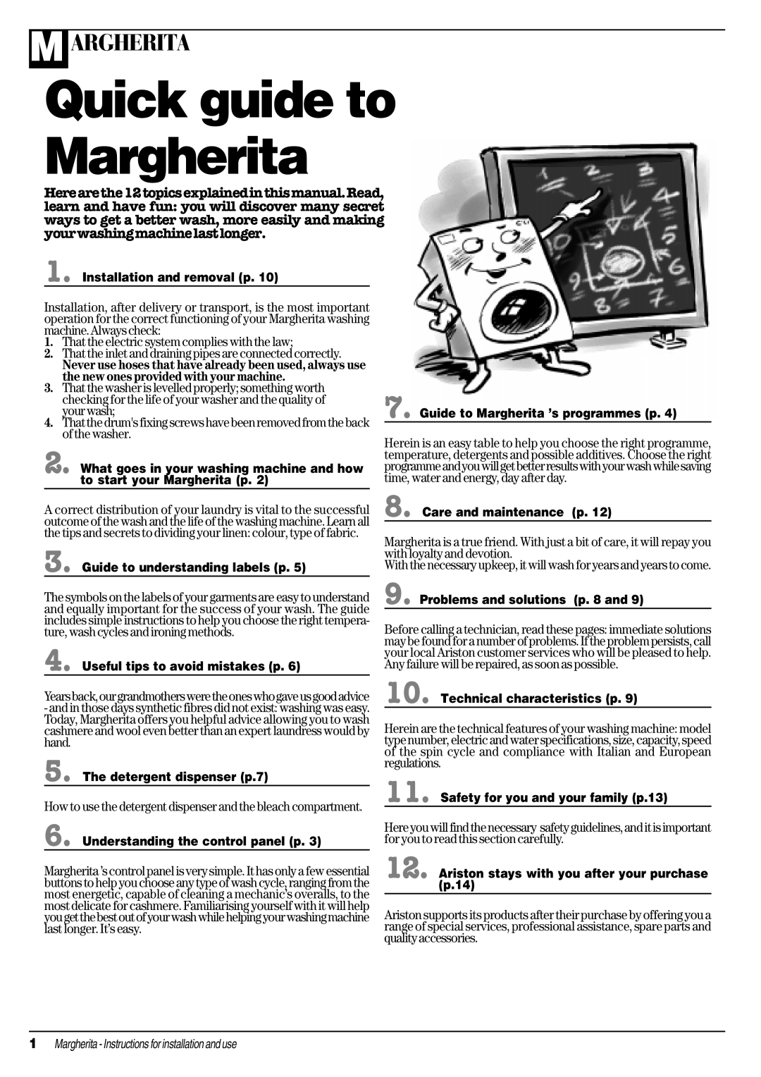 Ariston A 1635 manual Installation and removal p, Guide to understanding labels p, Useful tips to avoid mistakes p 