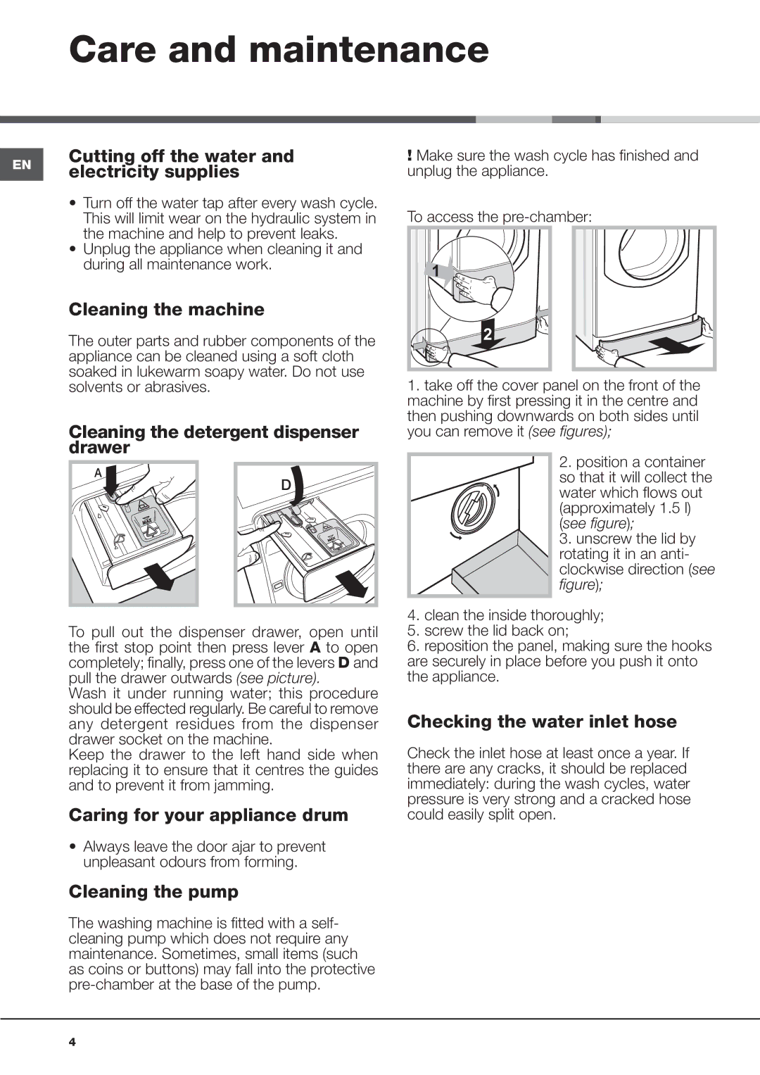 Ariston ADS9D 297 manual Care and maintenance 