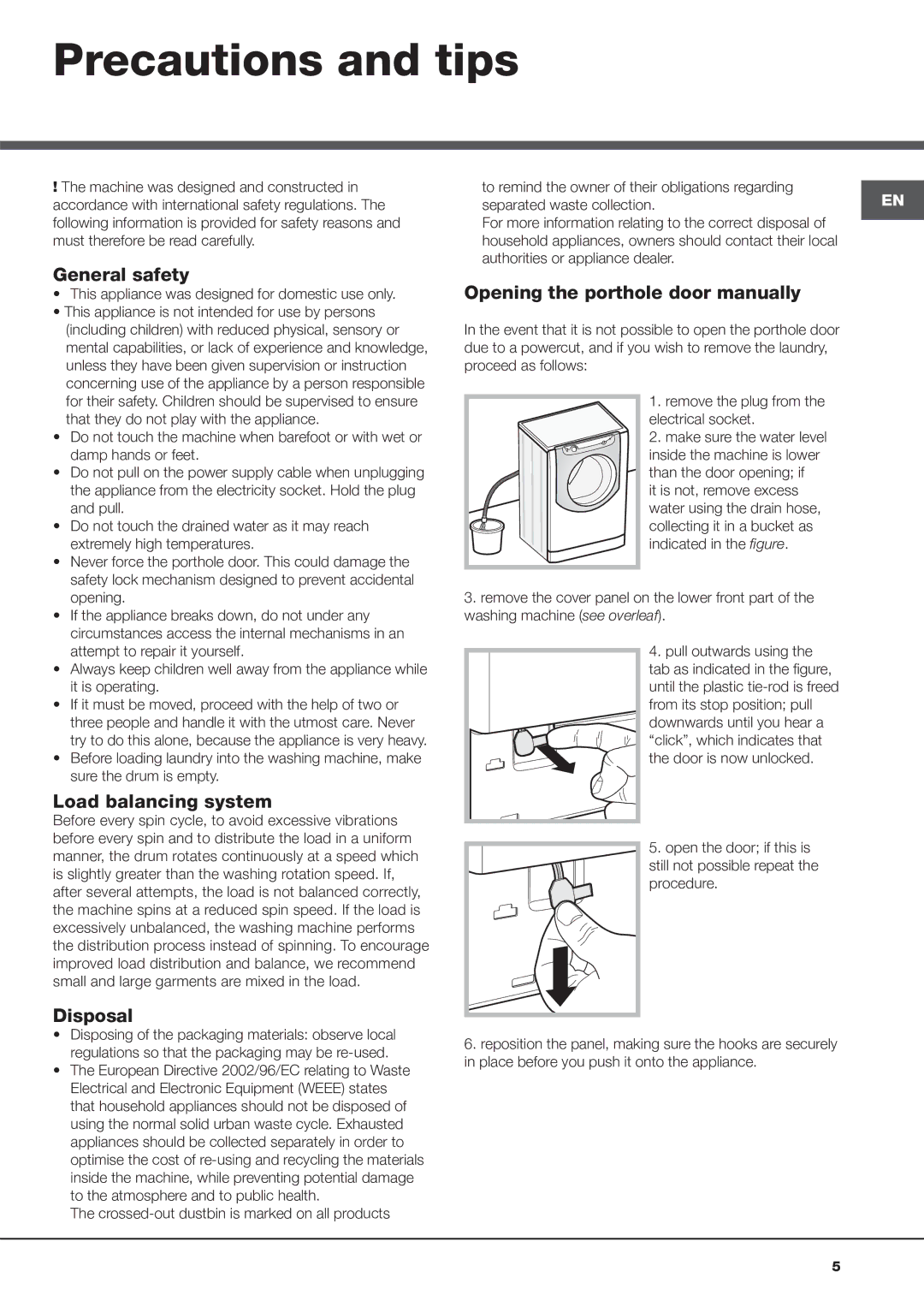 Ariston ADS9D 297 manual Precautions and tips, General safety, Load balancing system, Disposal 