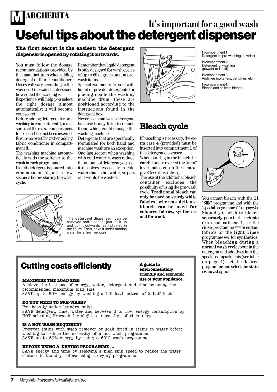 Ariston AIB 14 manual Usefultipsaboutthedetergentdispenser 