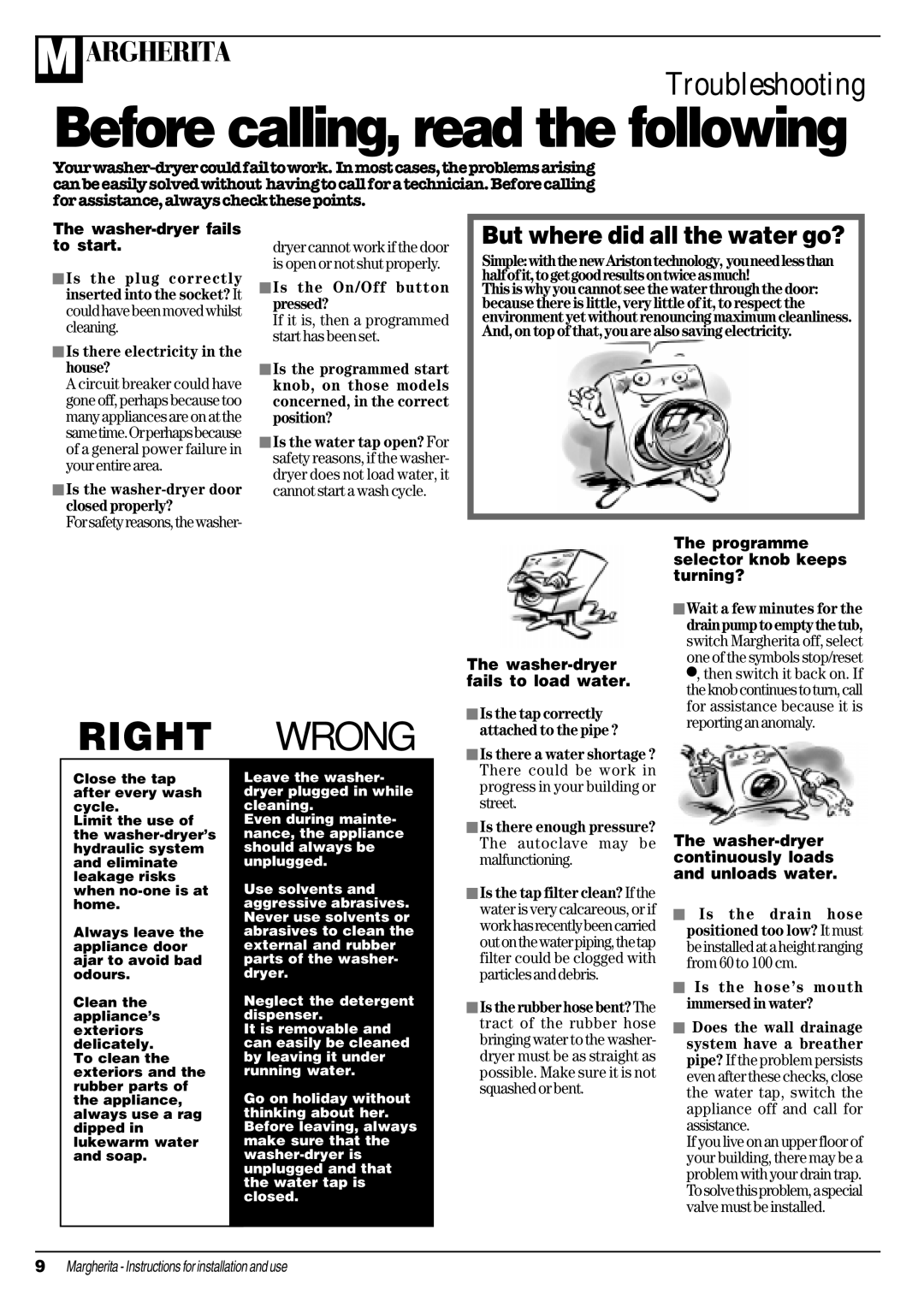 Ariston ALD 12 S manual Is there electricity in the house?, Is the washer-dryer door closed properly? 