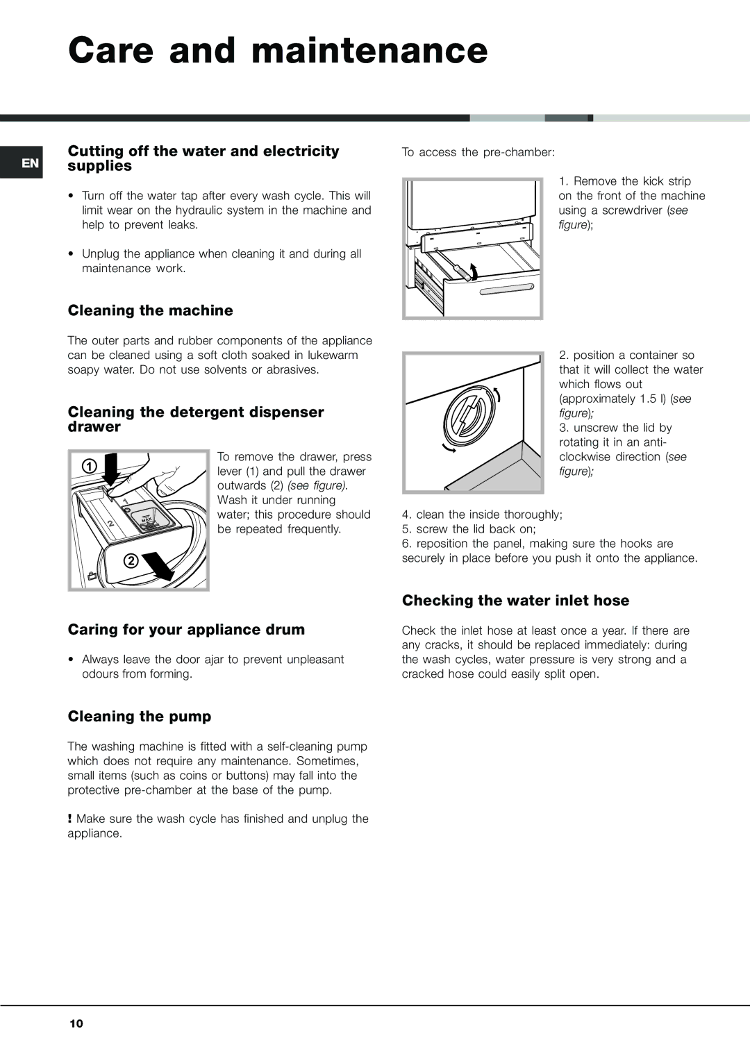 Ariston AQ9D 49 U H manual Care and maintenance 