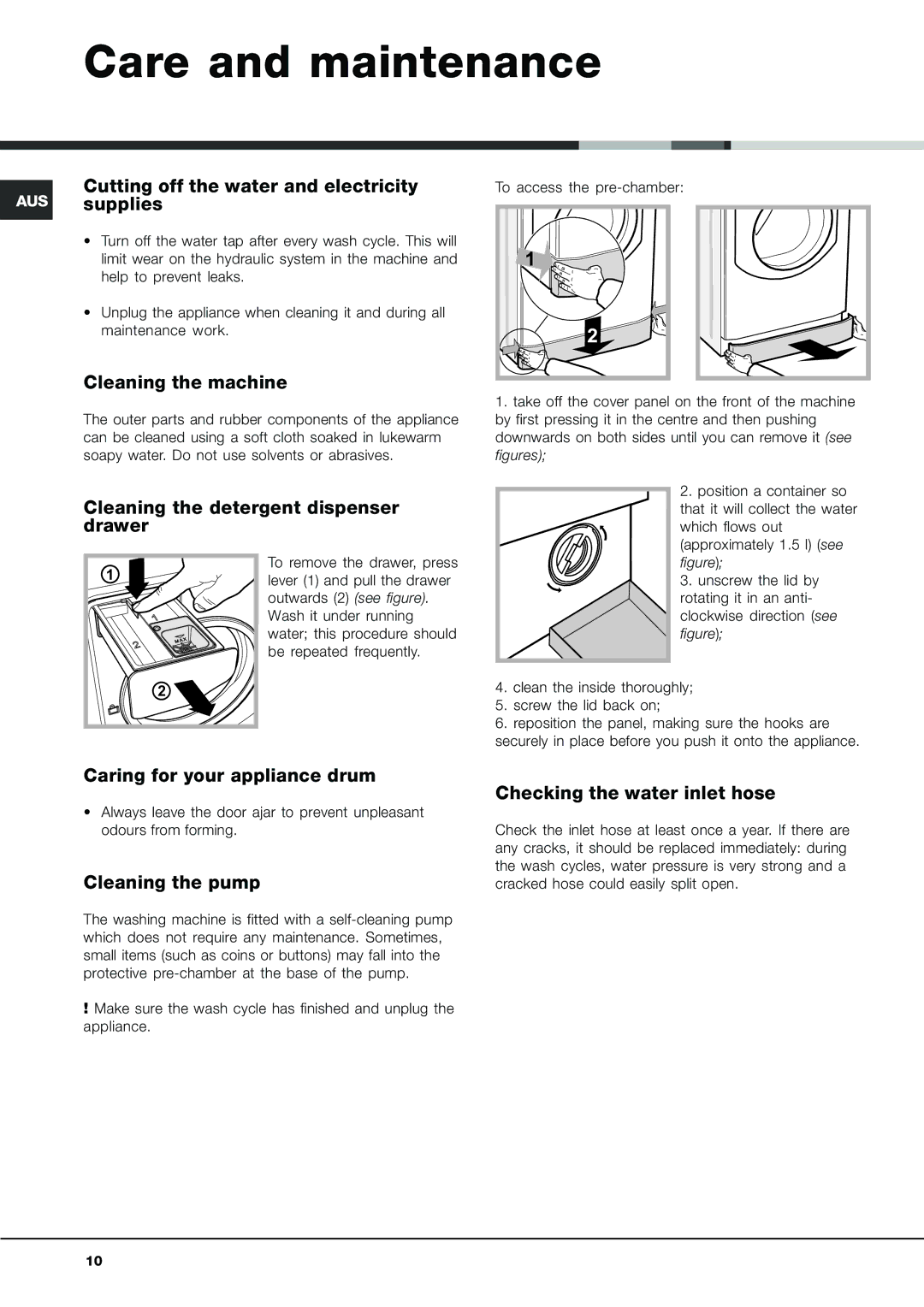 Ariston AQ9F 28 U manual Care and maintenance 