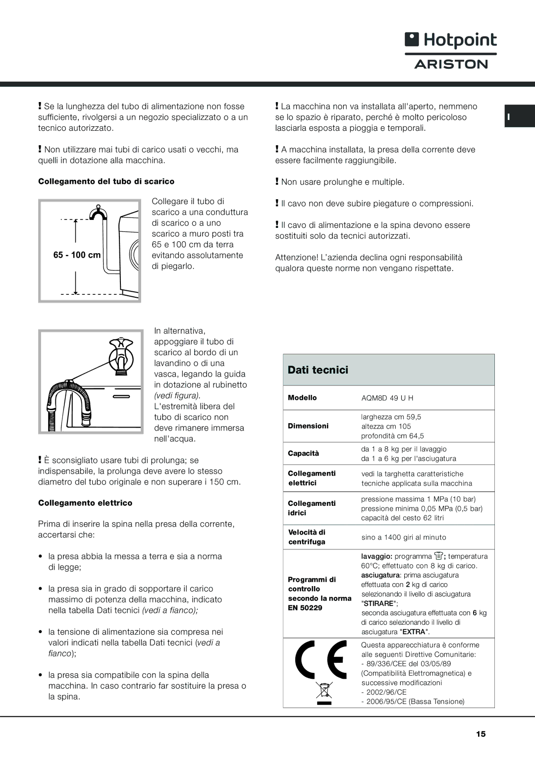 Ariston AQM8D49UH manual Dati tecnici, Stirare 