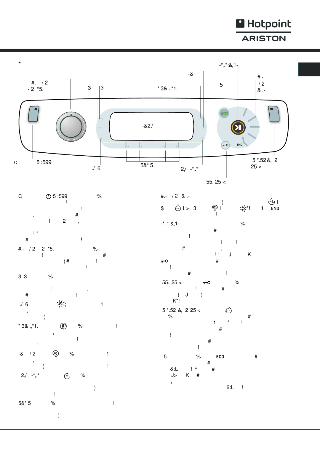 Ariston AQM8D49UH manual Touch control panel 