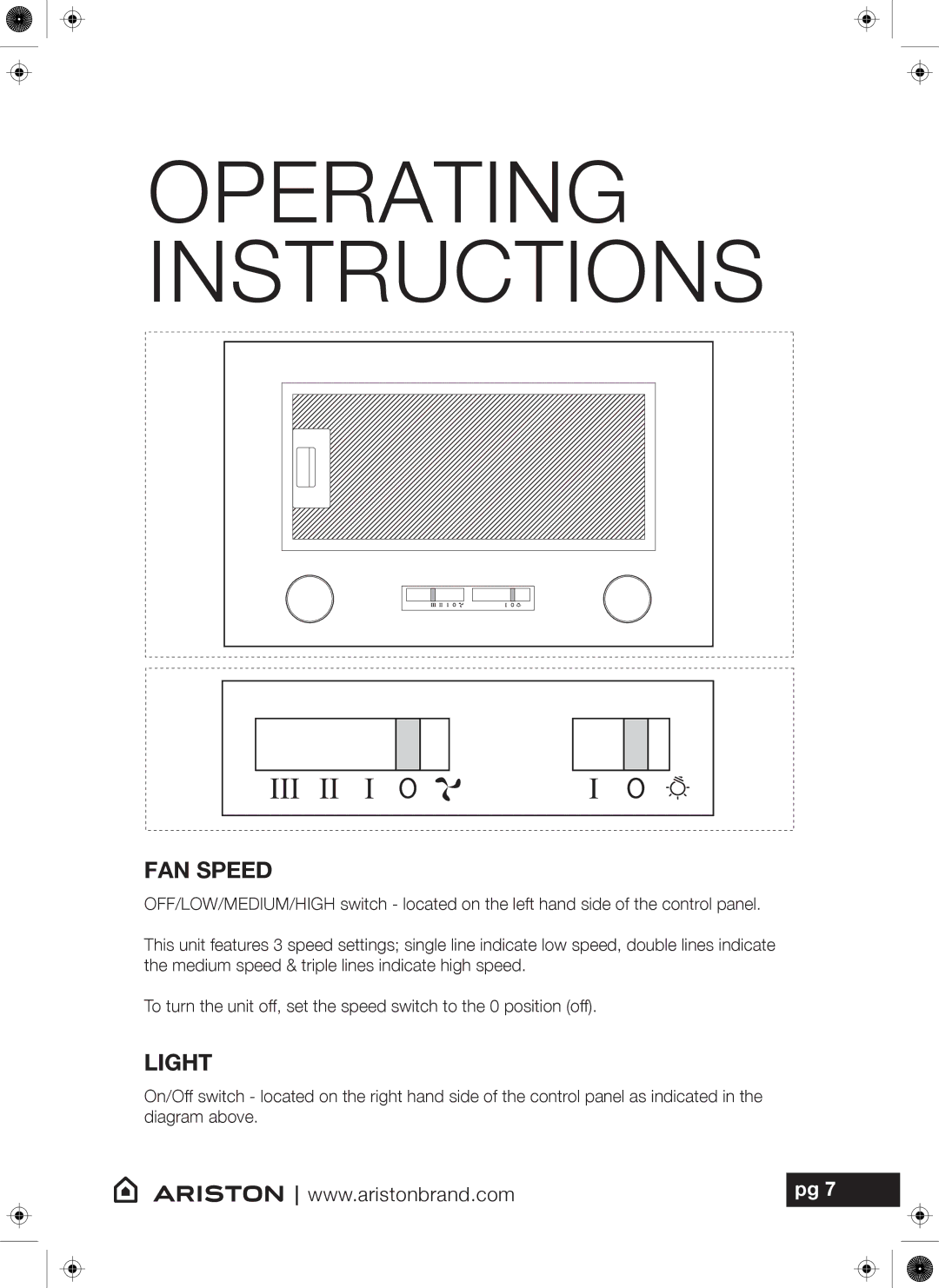 Ariston ARU52X, ARU75X user manual FAN Speed, Light 