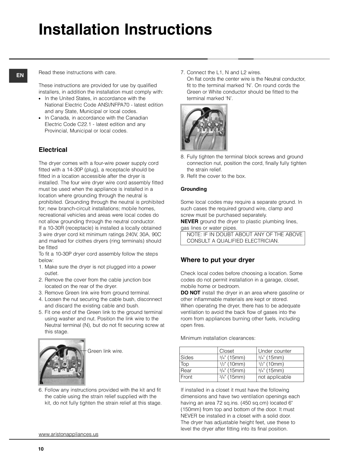 Ariston AS65VXS Installation Instructions, Electrical, Where to put your dryer, Read these instructions with care 