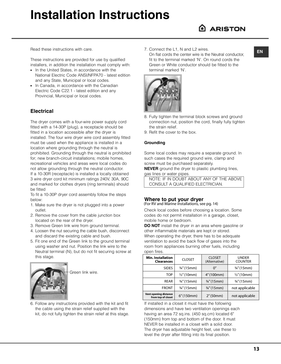 Ariston ASL65VXS Installation Instructions, Electrical, Where to put your dryer, Read these instructions with care 