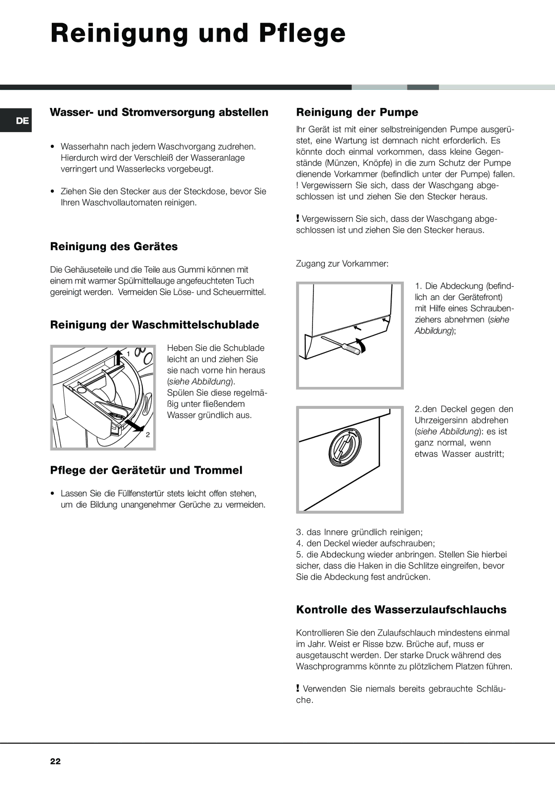 Ariston AVL 129 manual Reinigung und Pflege 