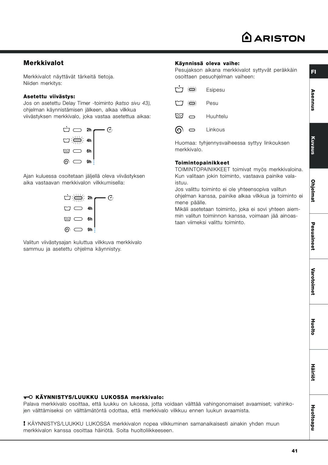 Ariston AVL 129 manual Merkkivalot 