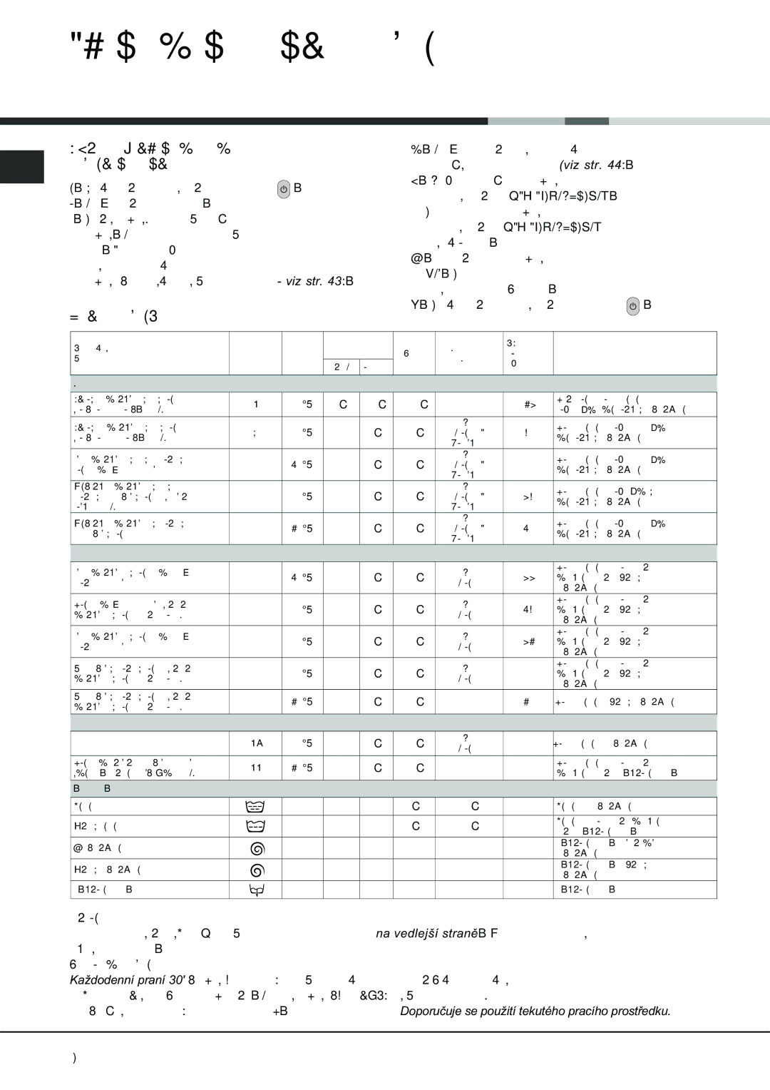 Ariston AVSD 109 manual Uvedení do chodu a programy, Ve zkratce uvedení pracího, Programu do chodu, Tabulka programù 