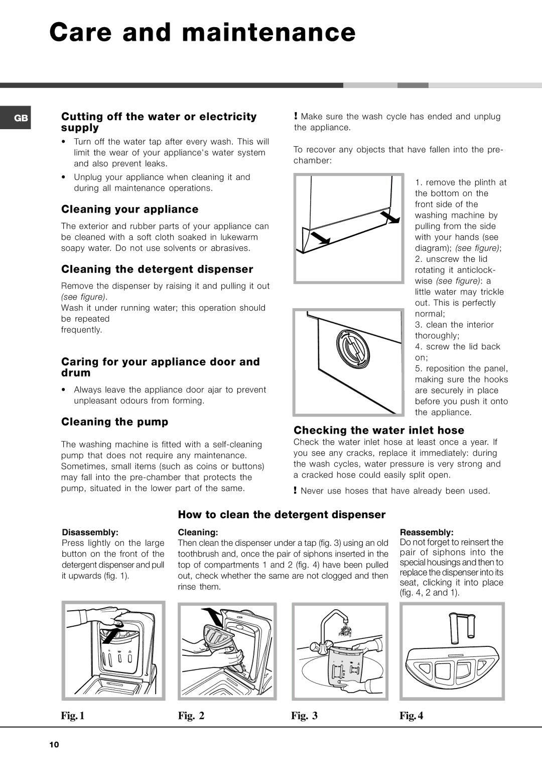 Ariston AVTL 104 manual Care and maintenance 