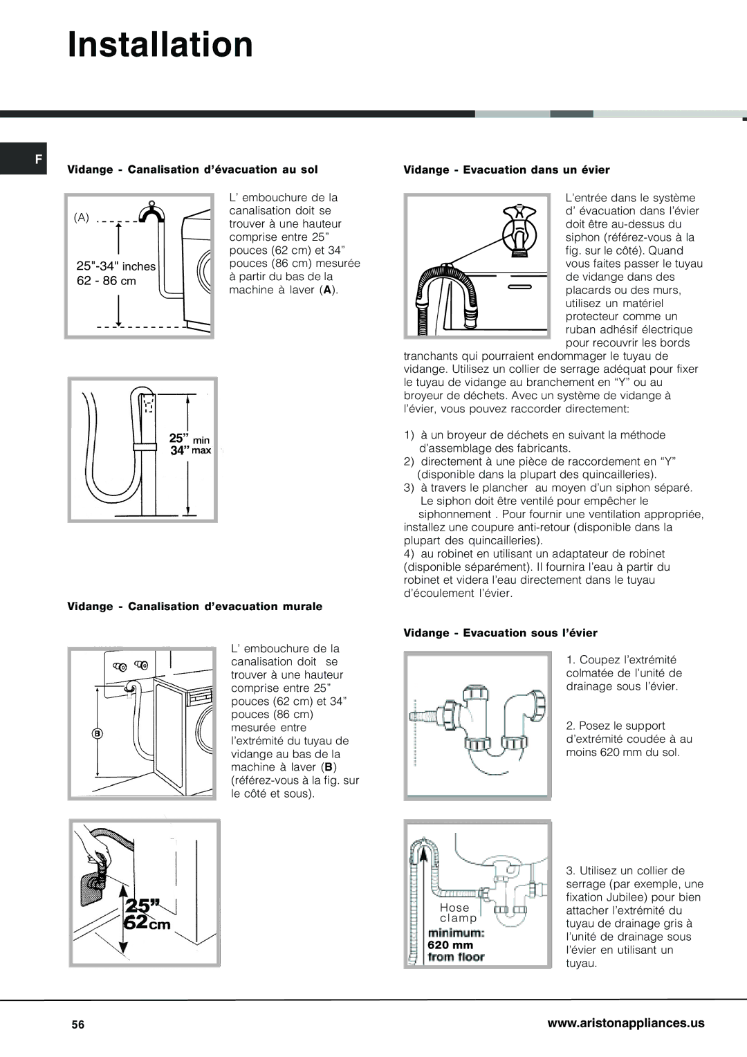 Ariston AW 125 important safety instructions Inches 