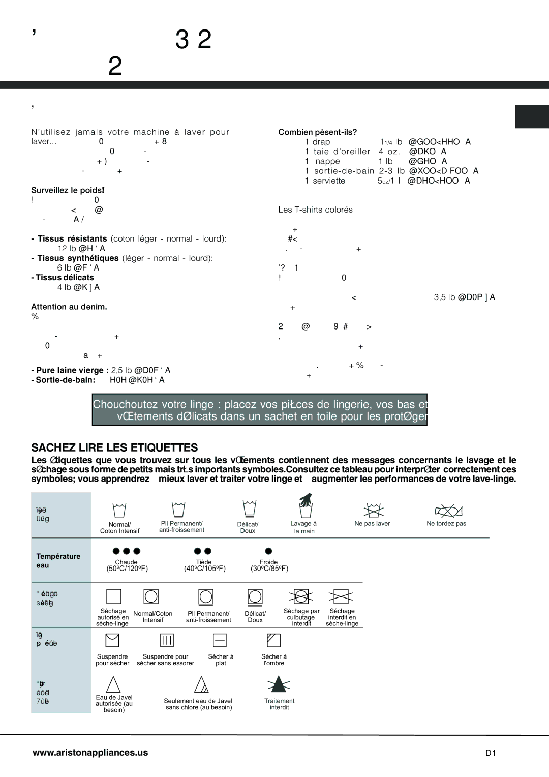 Ariston AW 125 important safety instructions Conseils pour le lavage et démarrage, Conseils utiles 