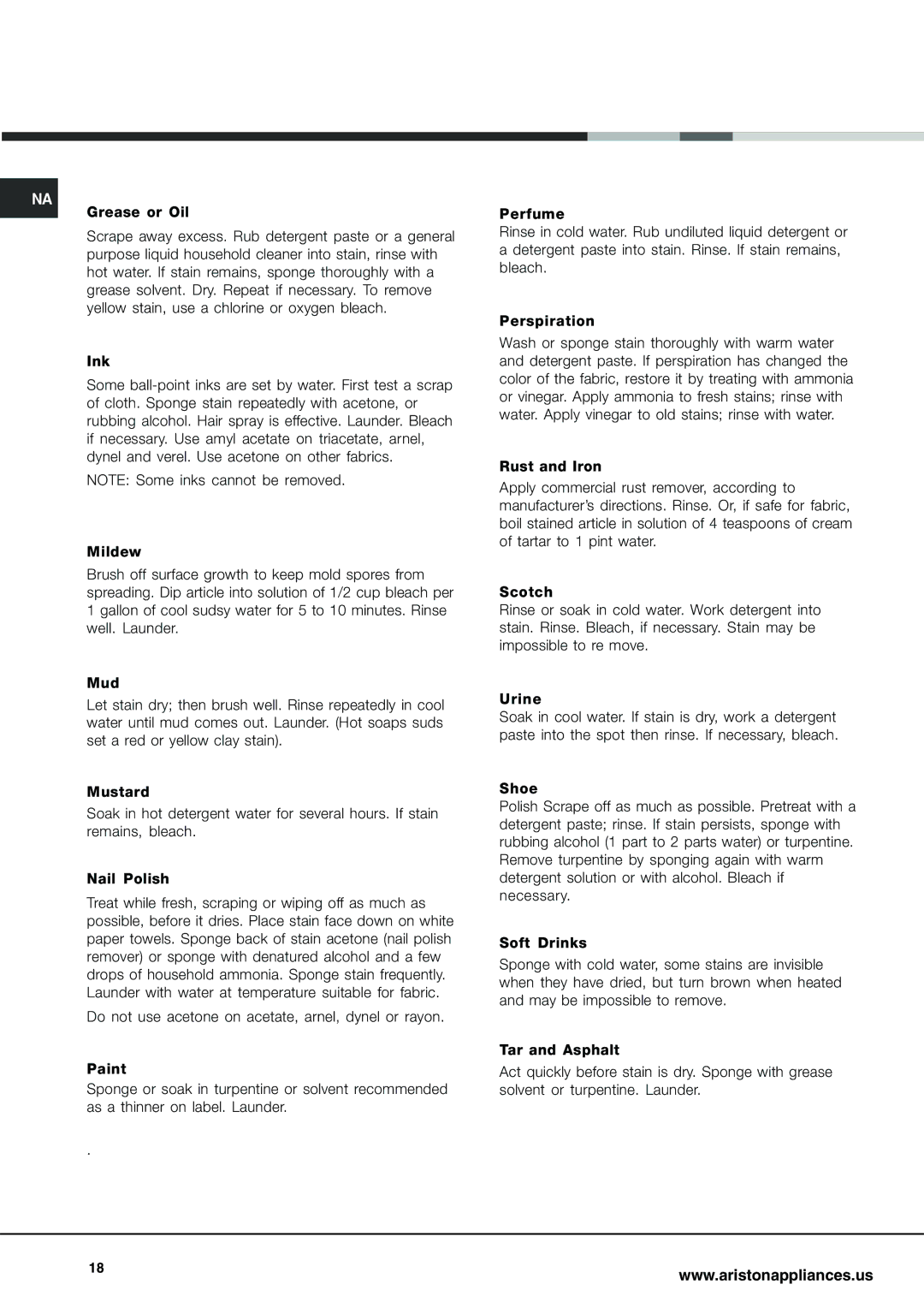 Ariston AW 129 important safety instructions 