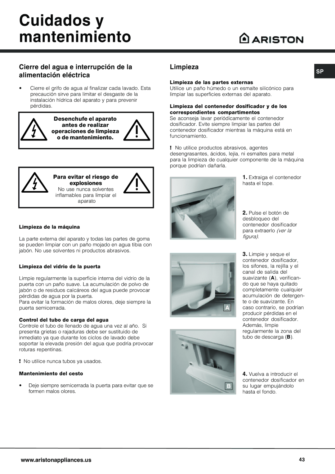 Ariston AW 129 important safety instructions Cuidados y mantenimiento 