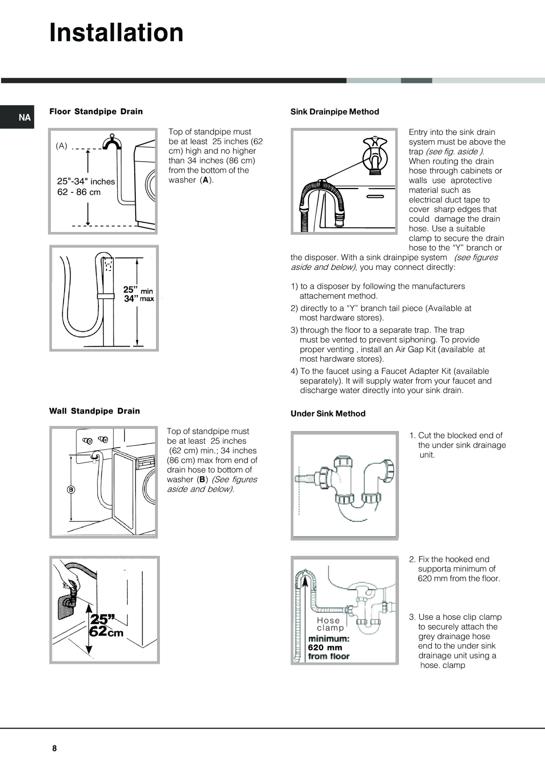 Ariston AW 149 important safety instructions Inches 