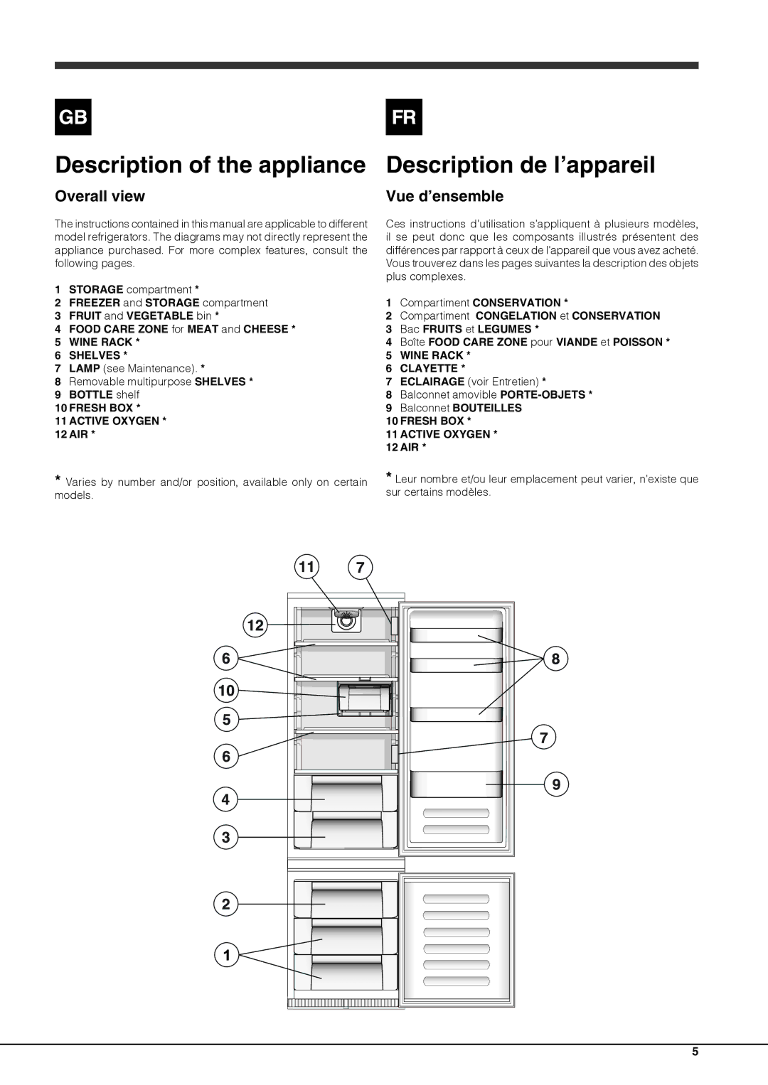 Ariston BCB 33 A F (AUS) Overall view, Vue d’ensemble, Wine Rack Shelves, Fresh BOX Active Oxygen, Wine Rack Clayette 