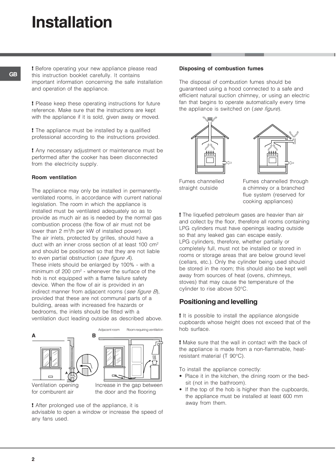 Ariston CX65SM2AUS, CX65SM2XAUS specifications Installation, Positioning and levelling 