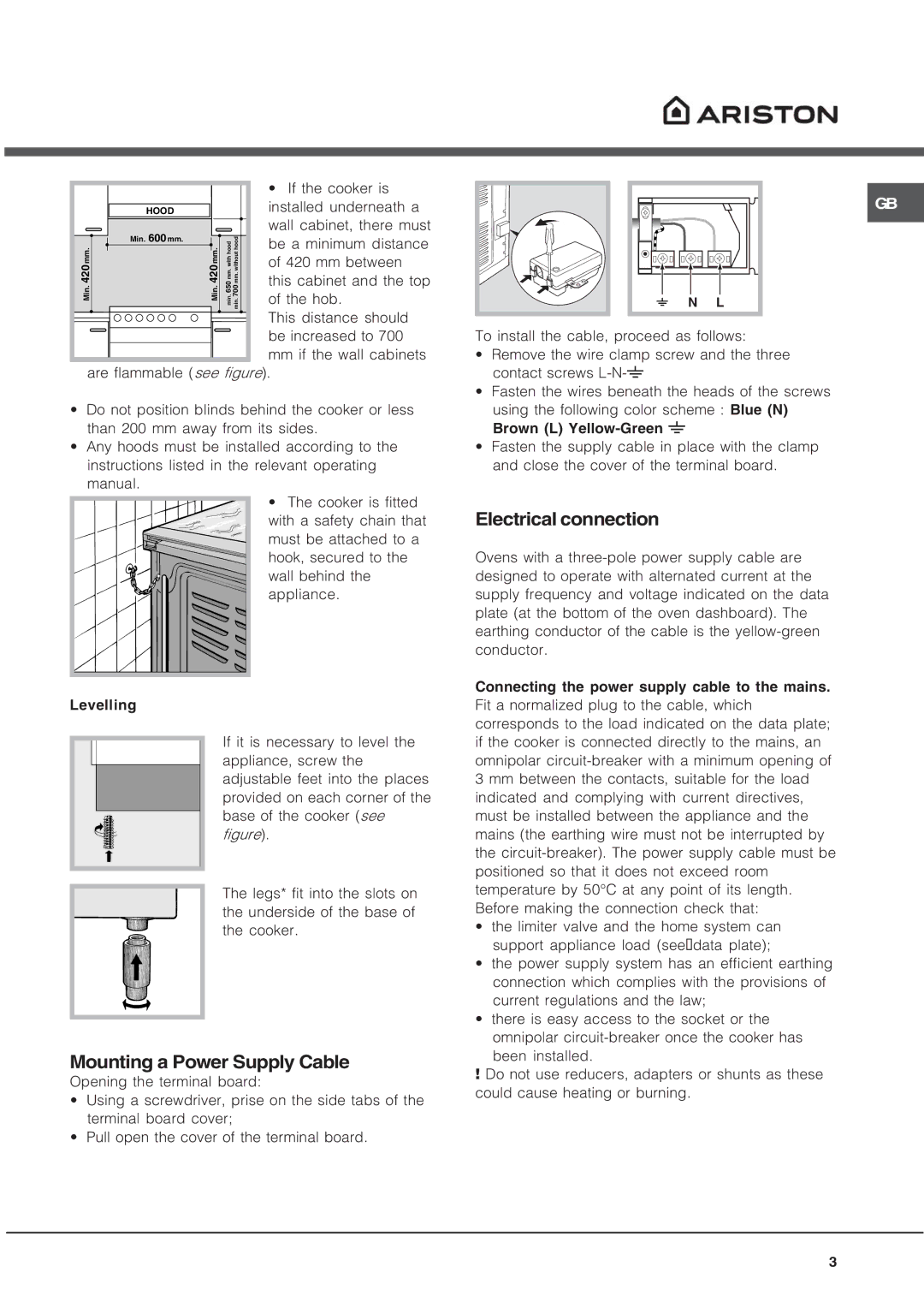 Ariston CX65SM2XAUS, CX65SM2AUS specifications Electrical connection, Mounting a Power Supply Cable 