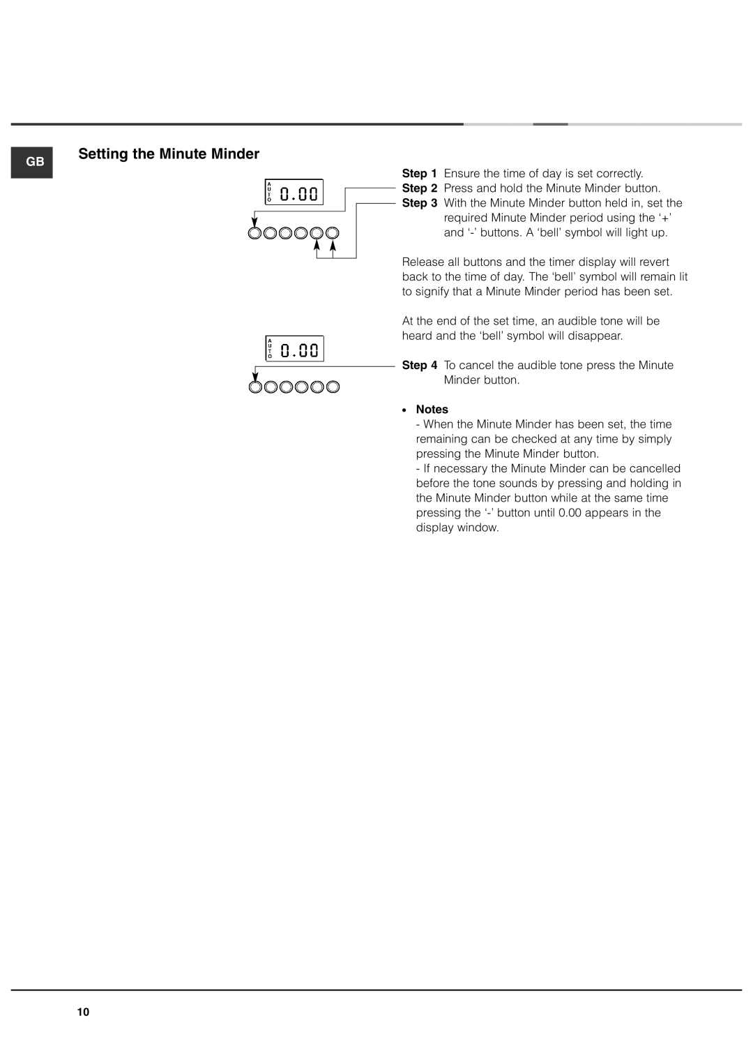 Ariston DB62 installation instructions Setting the Minute Minder 