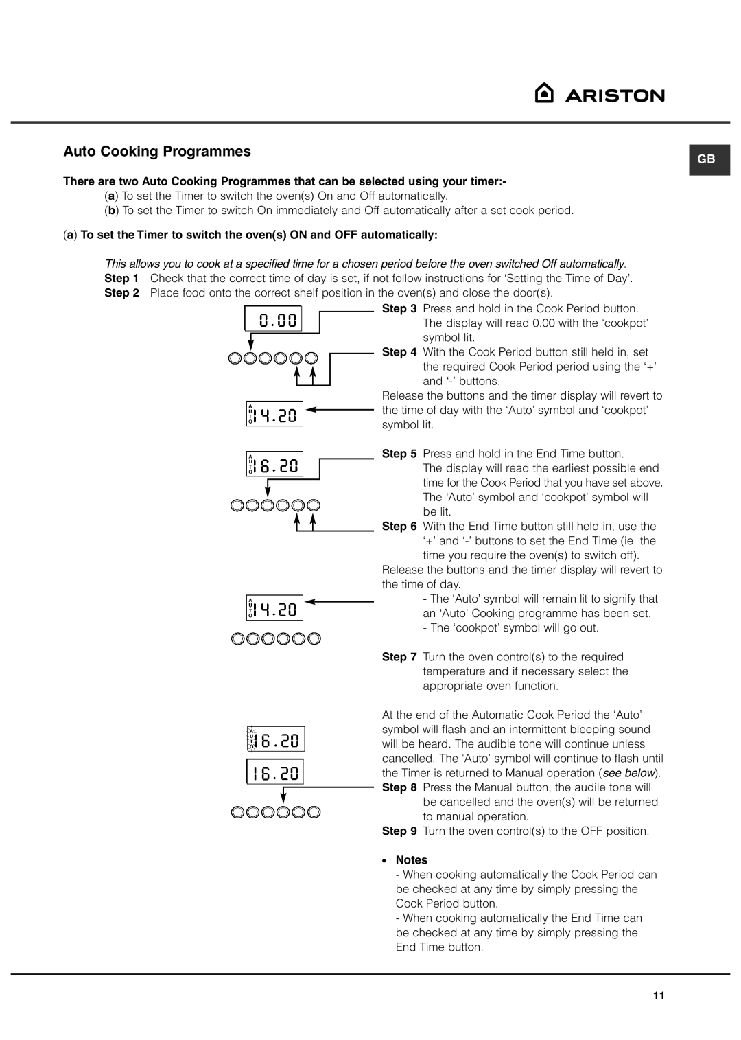 Ariston DB62 installation instructions Auto Cooking Programmes 