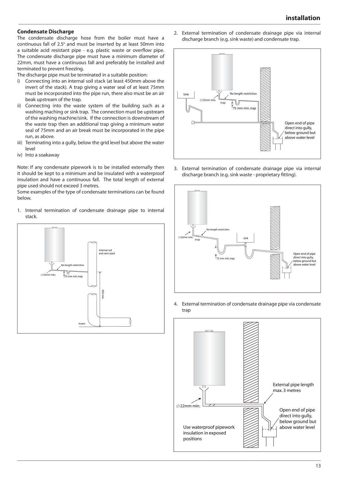 Ariston E-COMBI 24 30 38 manual Condensate Discharge 