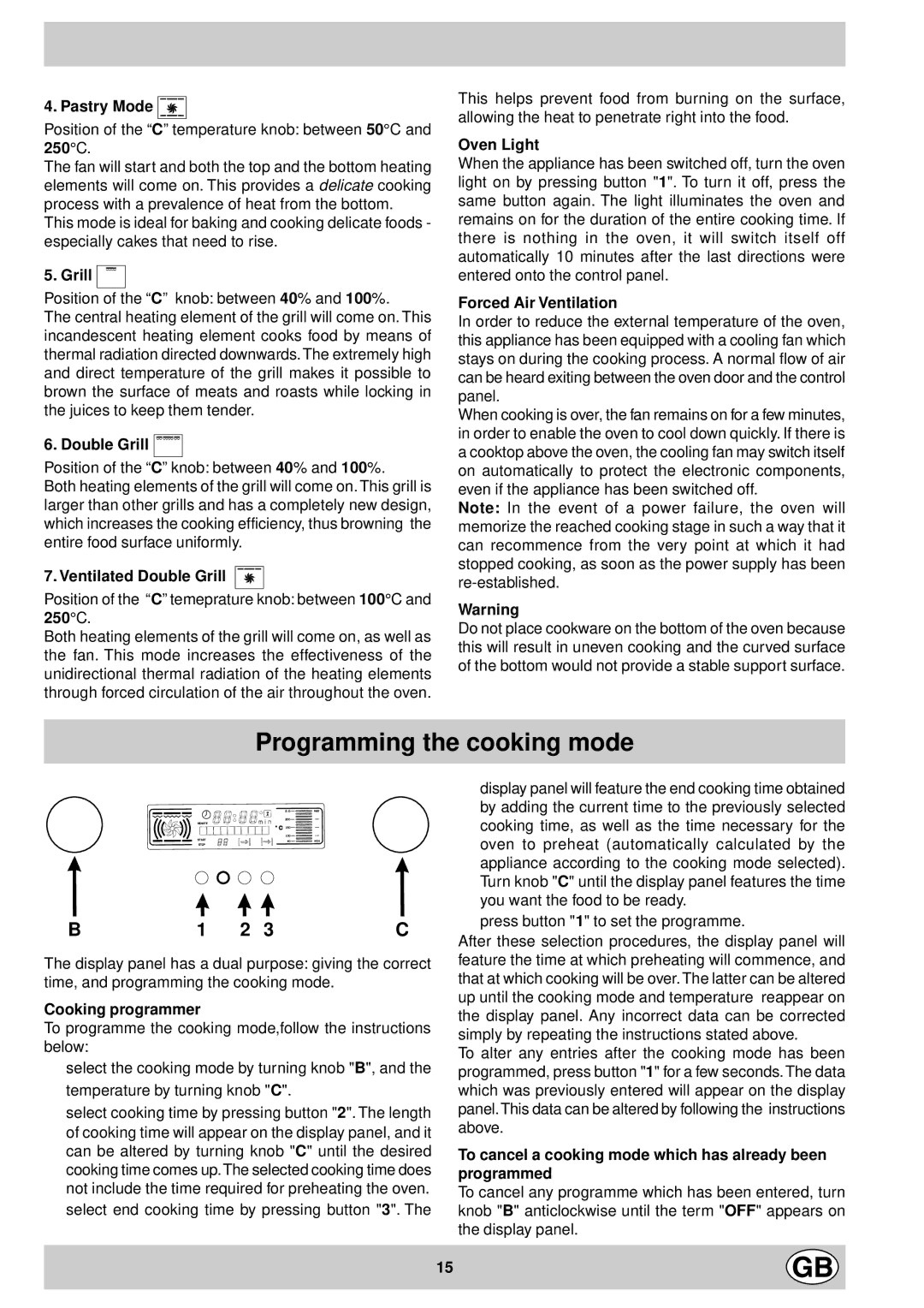 Ariston FD88 manual Programming the cooking mode 