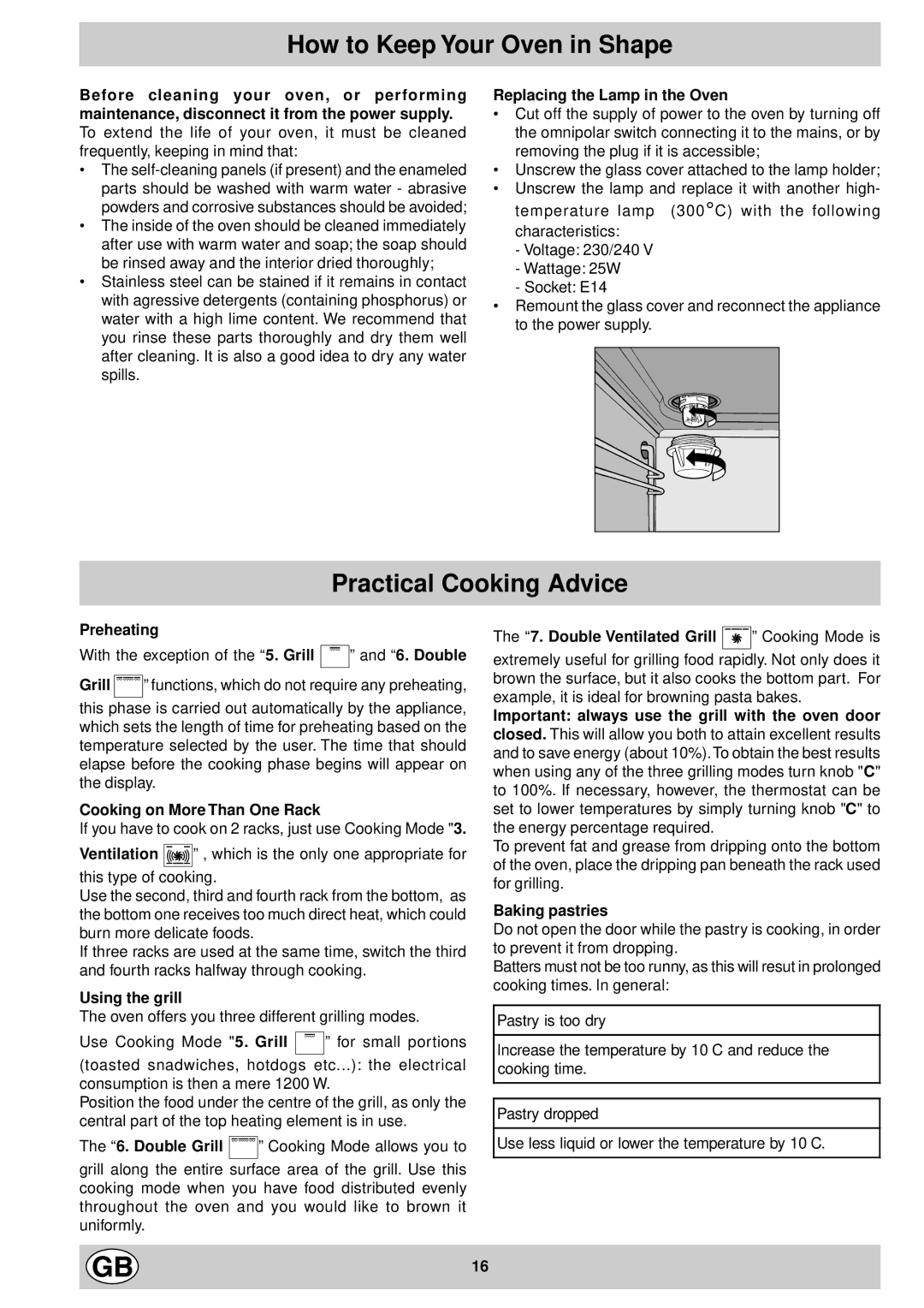 Ariston FD88 manual How to Keep Your Oven in Shape, Practical Cooking Advice 