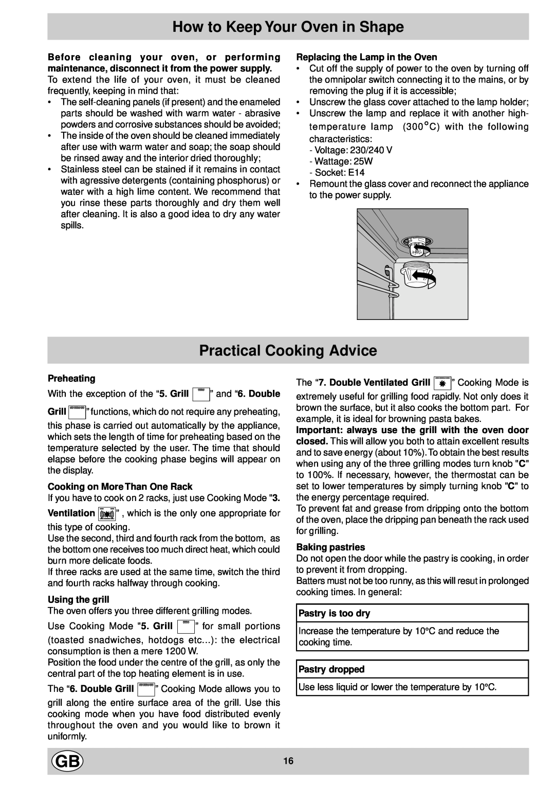 Ariston FD88 manual How to Keep Your Oven in Shape, Practical Cooking Advice 