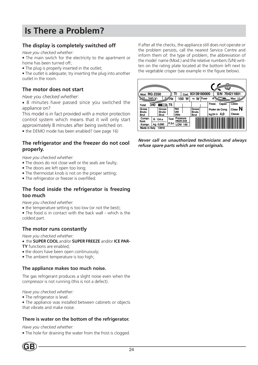 Ariston Fridge/Freezer Combined manual Is There a Problem? 