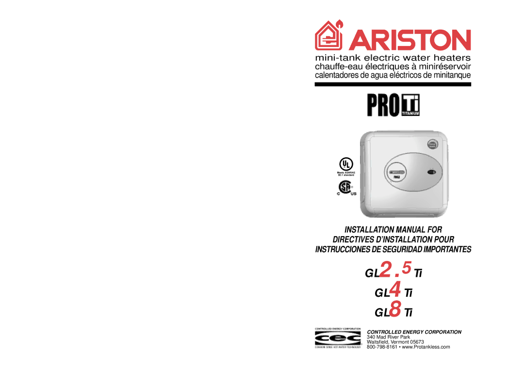 Ariston GL 4 Ti, GL 2.5 Ti, GL 8 Ti installation manual GL2.5Ti GL4Ti GL8Ti 