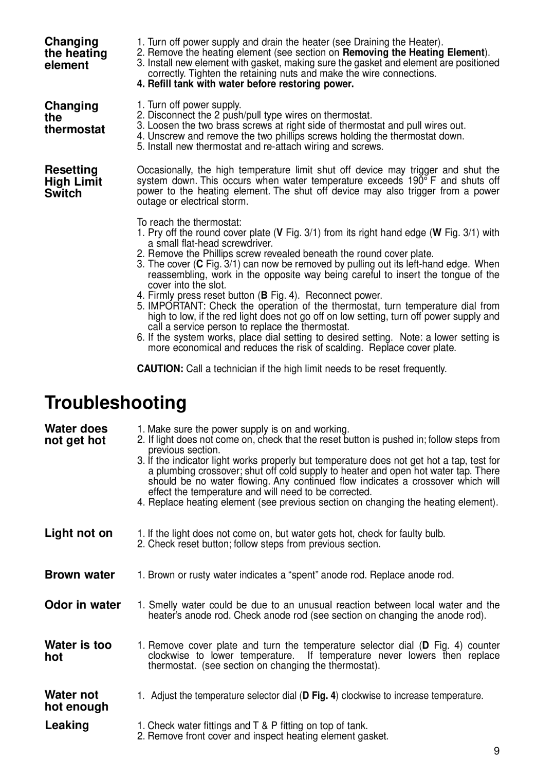 Ariston GL 4 Ti, GL 2.5 Ti, GL 8 Ti installation manual Troubleshooting 