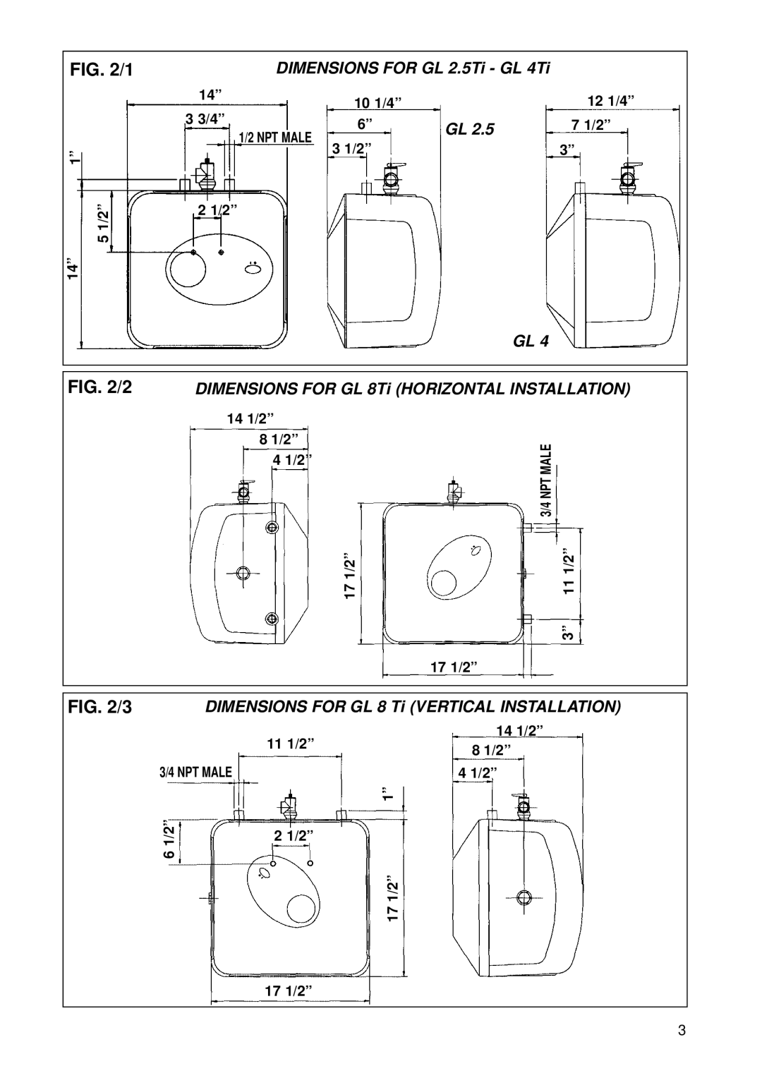 Ariston GL 4 Ti, GL 2.5 Ti, GL 8 Ti installation manual Dimensions for GL 8Ti Horizontal Installation 