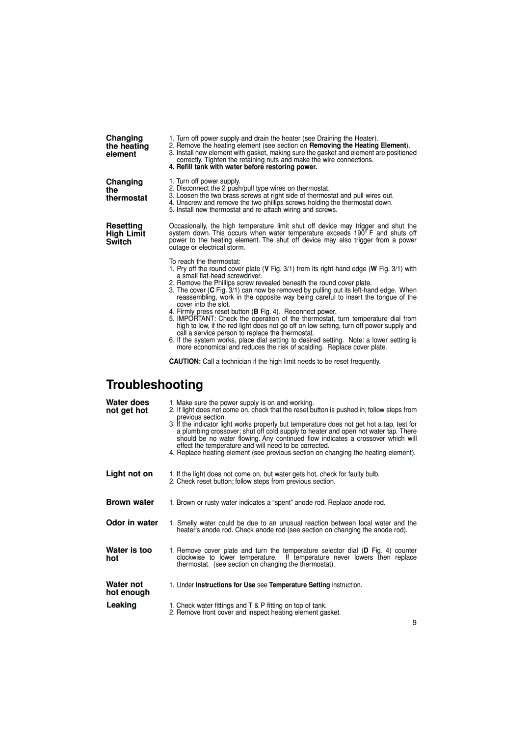 Ariston GL 4, GL 2.5 manual Troubleshooting 