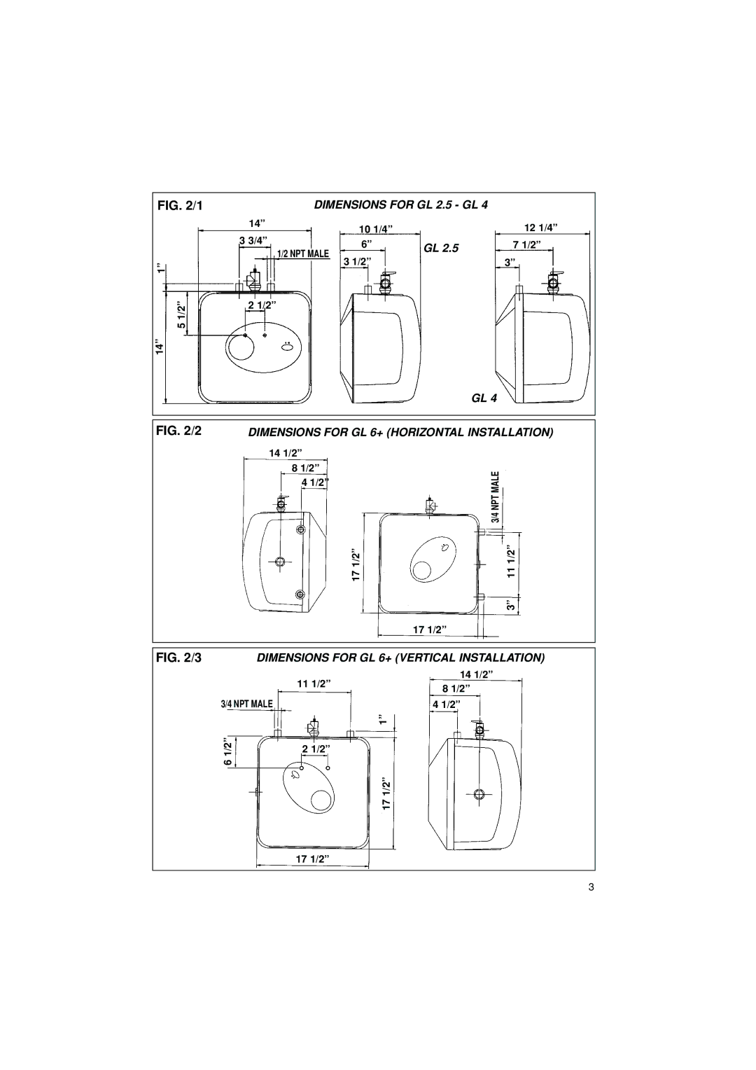 Ariston GL 4 manual Dimensions for GL 2.5 GL 