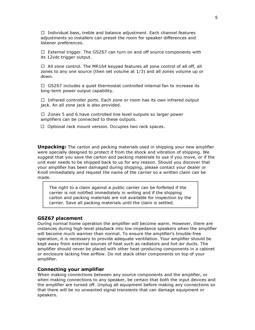 Ariston installation instructions GSZ67 placement, Connecting your amplifier 