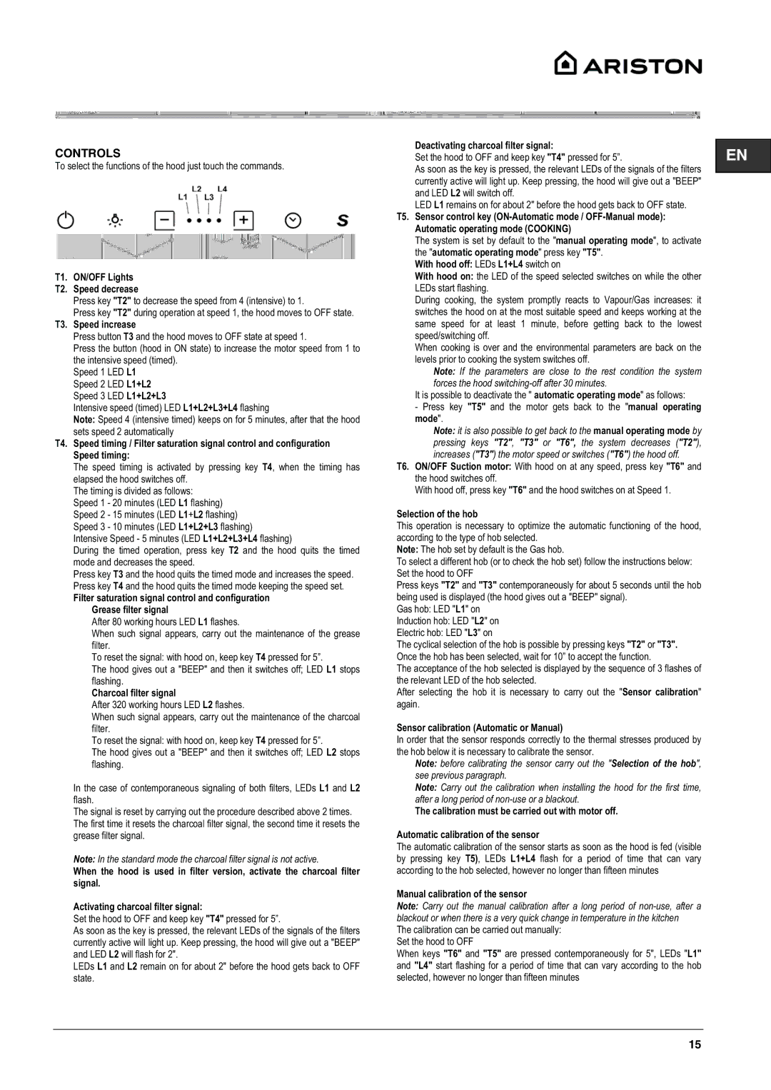 Ariston HBK 9 LS X manual Controls 