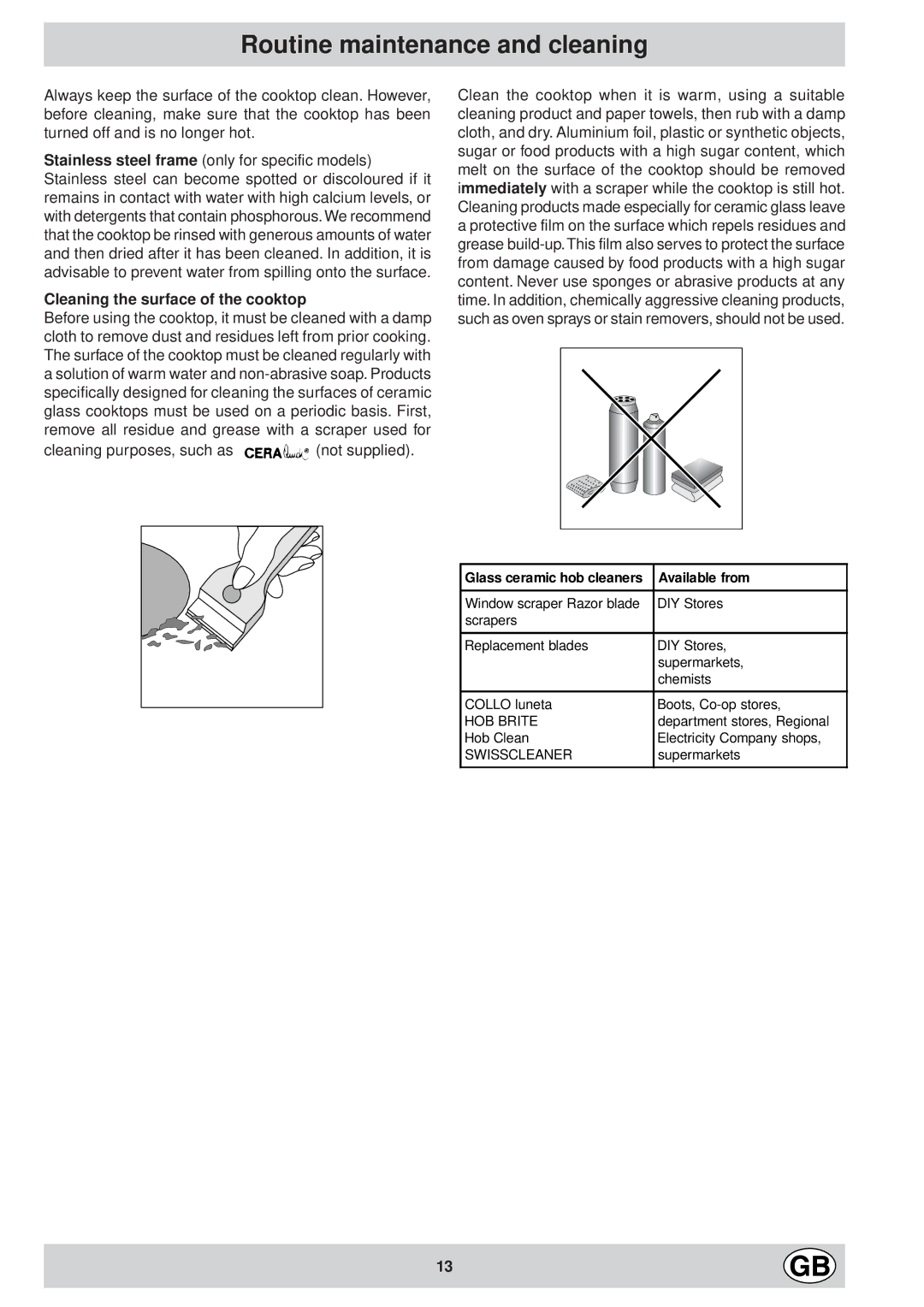 Ariston KT 8104 QO manual Routine maintenance and cleaning, Cleaning the surface of the cooktop 