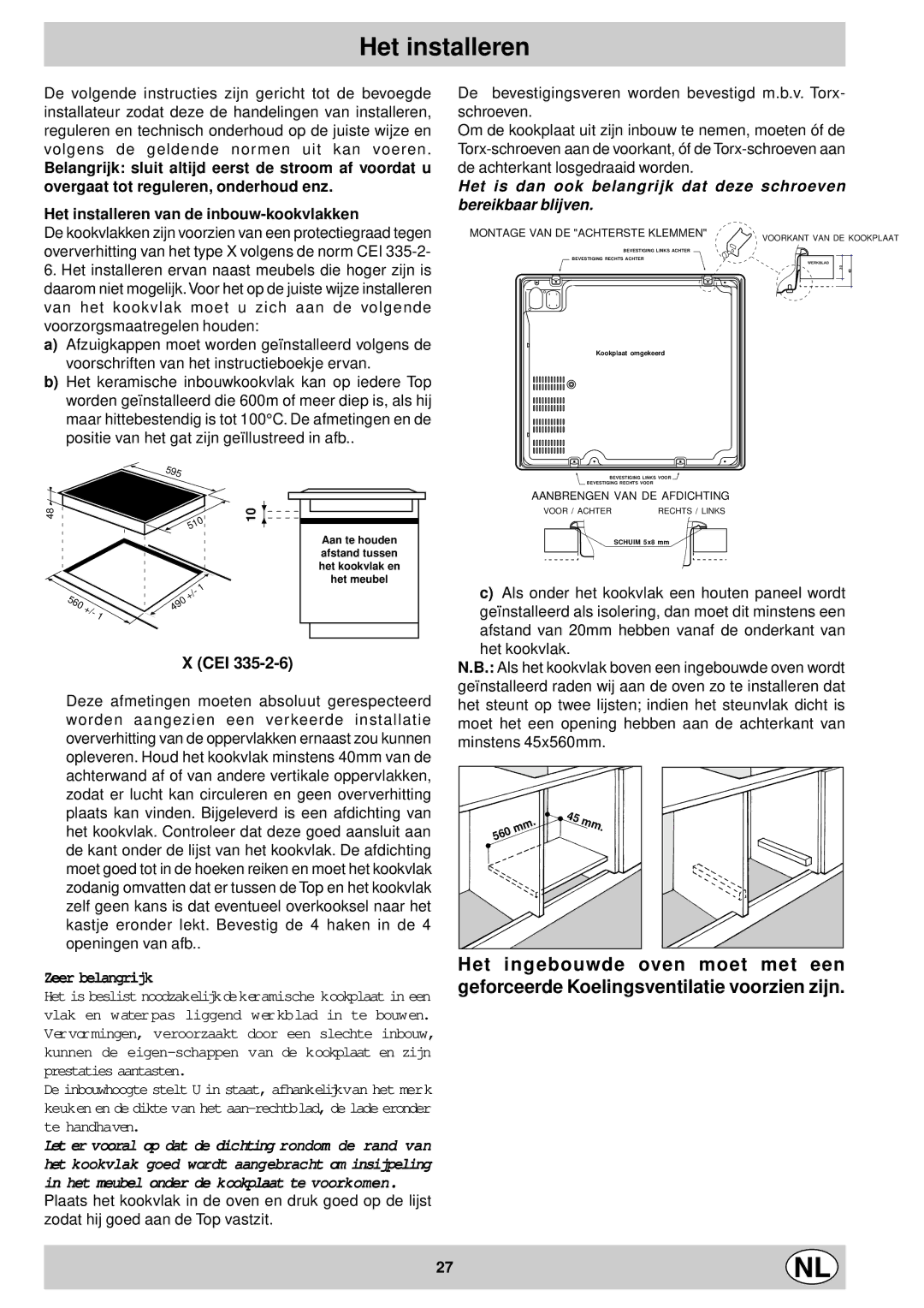 Ariston KT 8104 QO manual Het installeren, Montage VAN DE Achterste Klemmen 