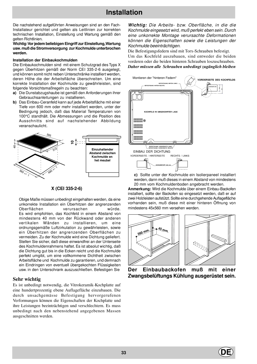 Ariston KT 8104 QO manual Sehr wichtig 