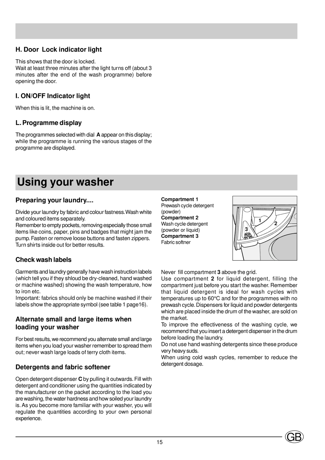 Ariston LB6TX manual Using your washer 