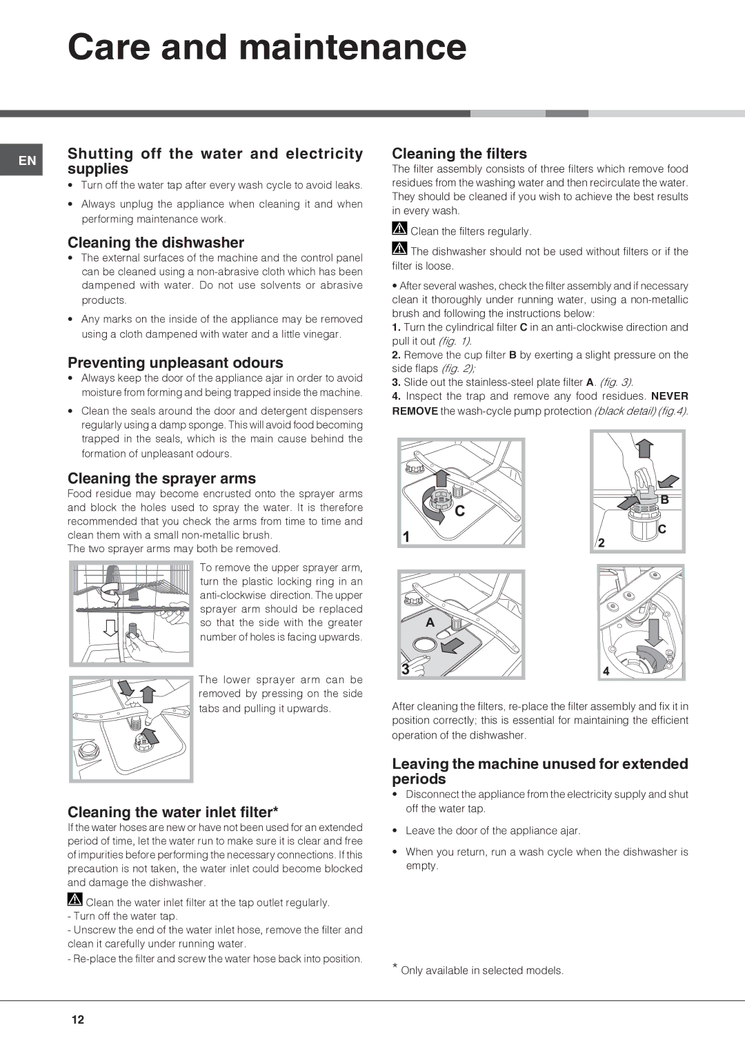 Ariston LBF 5B manual Care and maintenance 