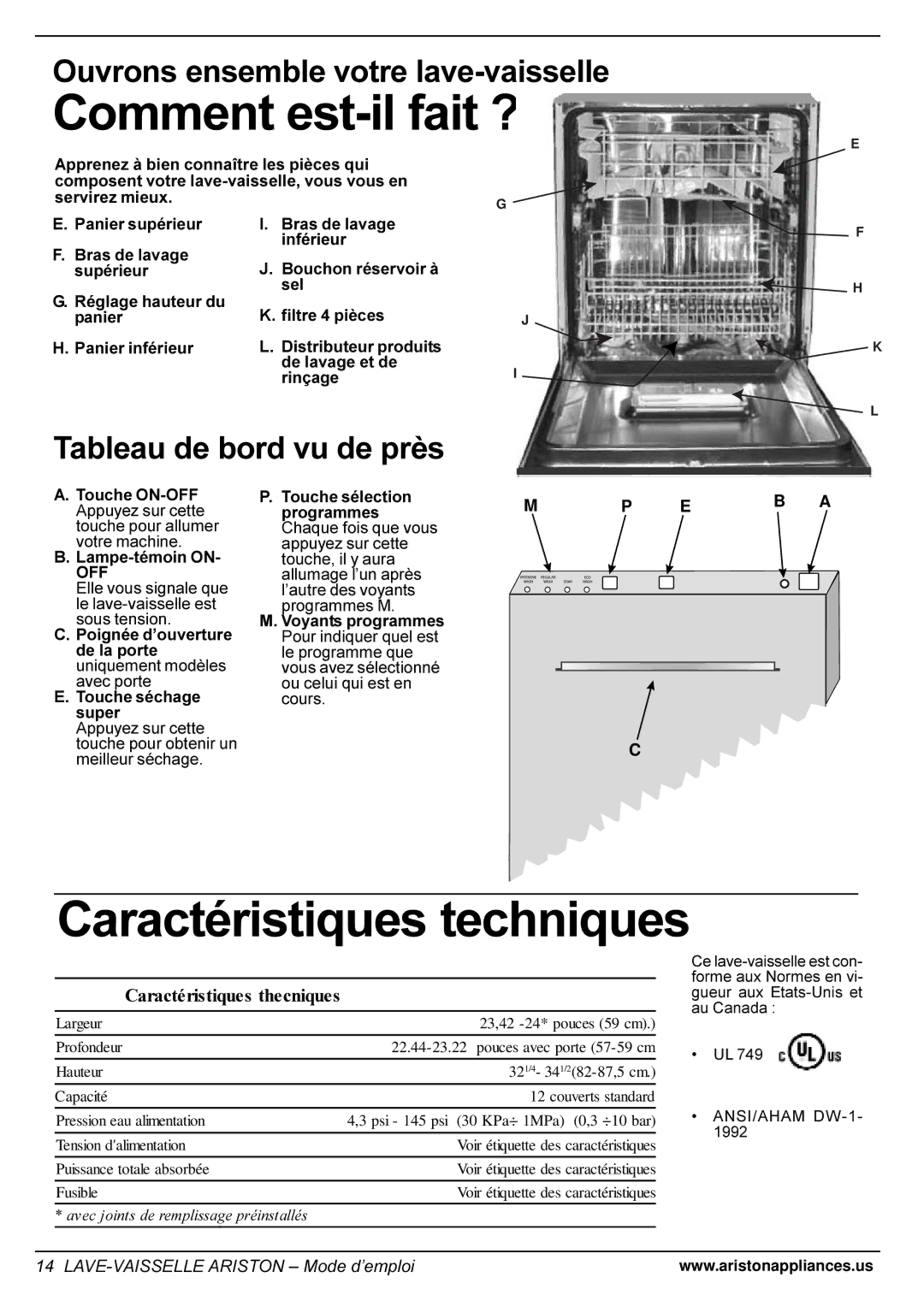 Ariston LI 640 I-B-S-W manual Comment est-il fait ?, Caractéristiques techniques 