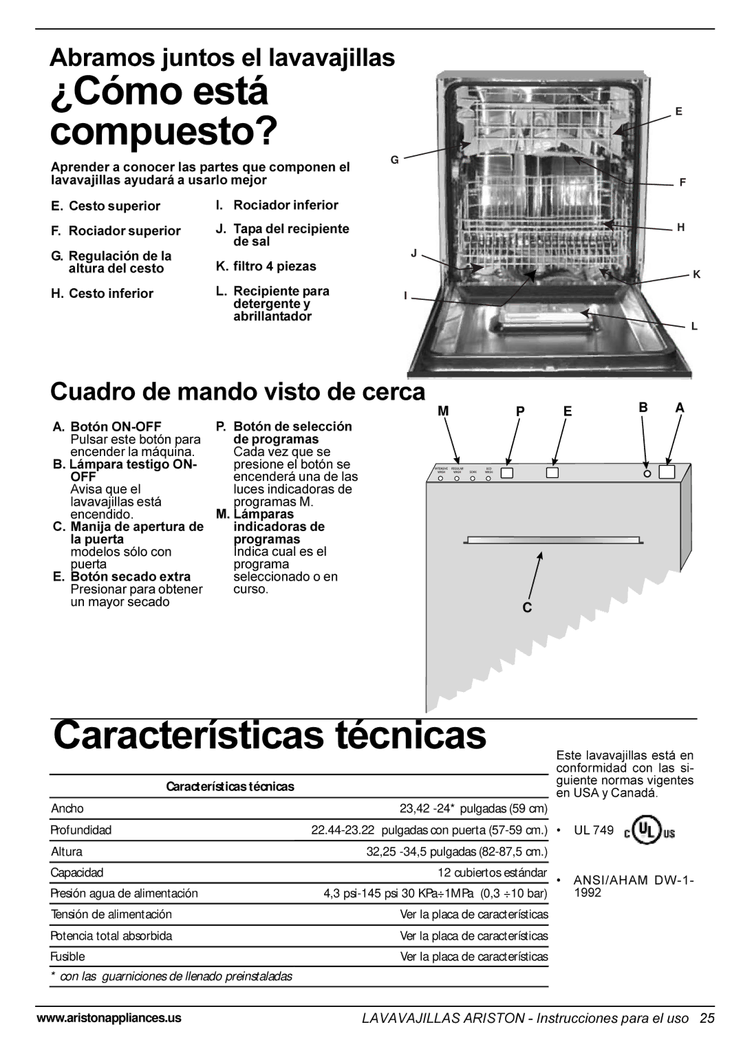 Ariston LI 640 I-B-S-W manual ¿Cómo está compuesto?, Características técnicas 