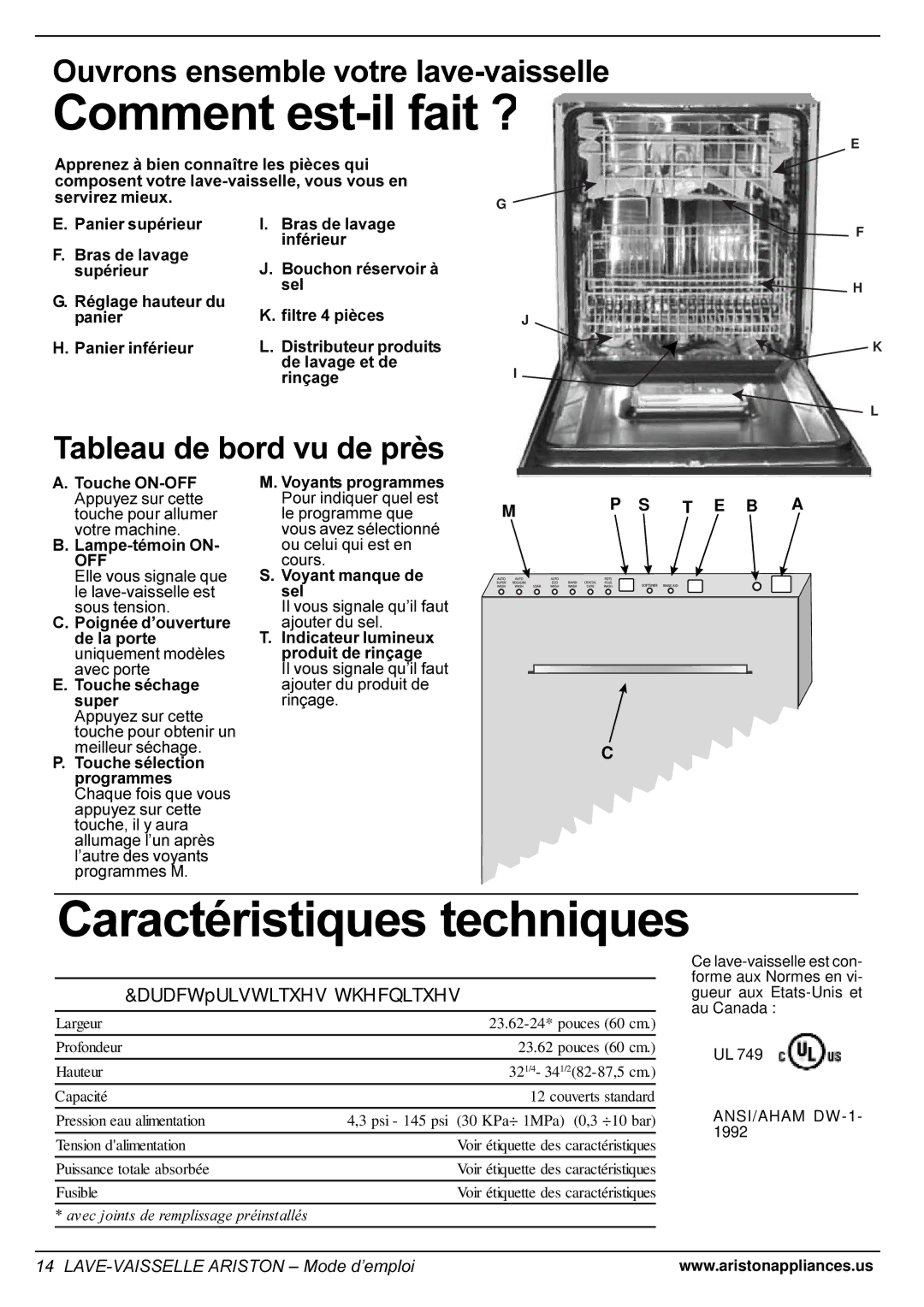 Ariston LI 670 B-S-W manual Comment est-il fait ?, Caractéristiques techniques 