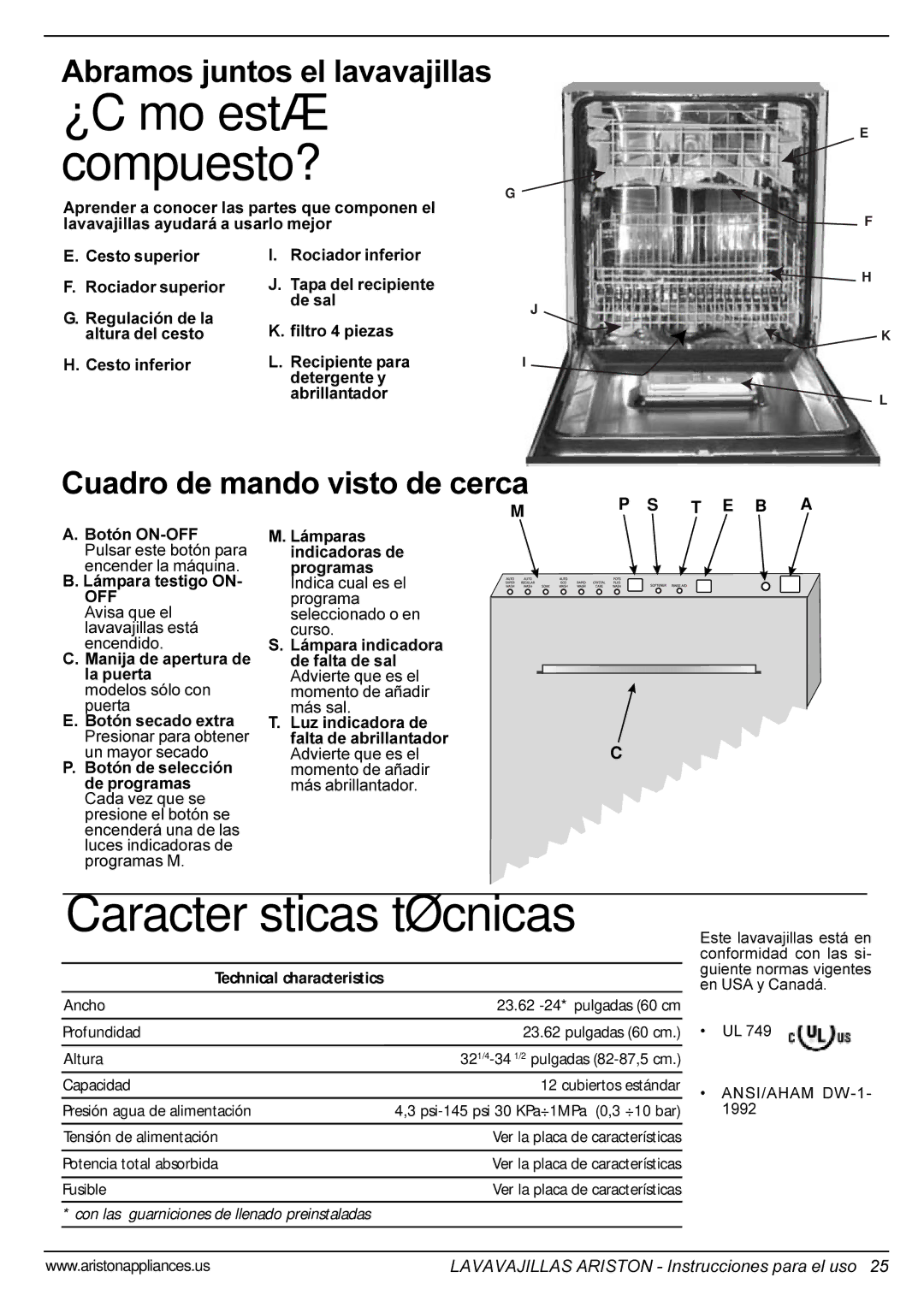 Ariston LI 670 B-S-W manual ¿Cómo está compuesto?, Características técnicas 