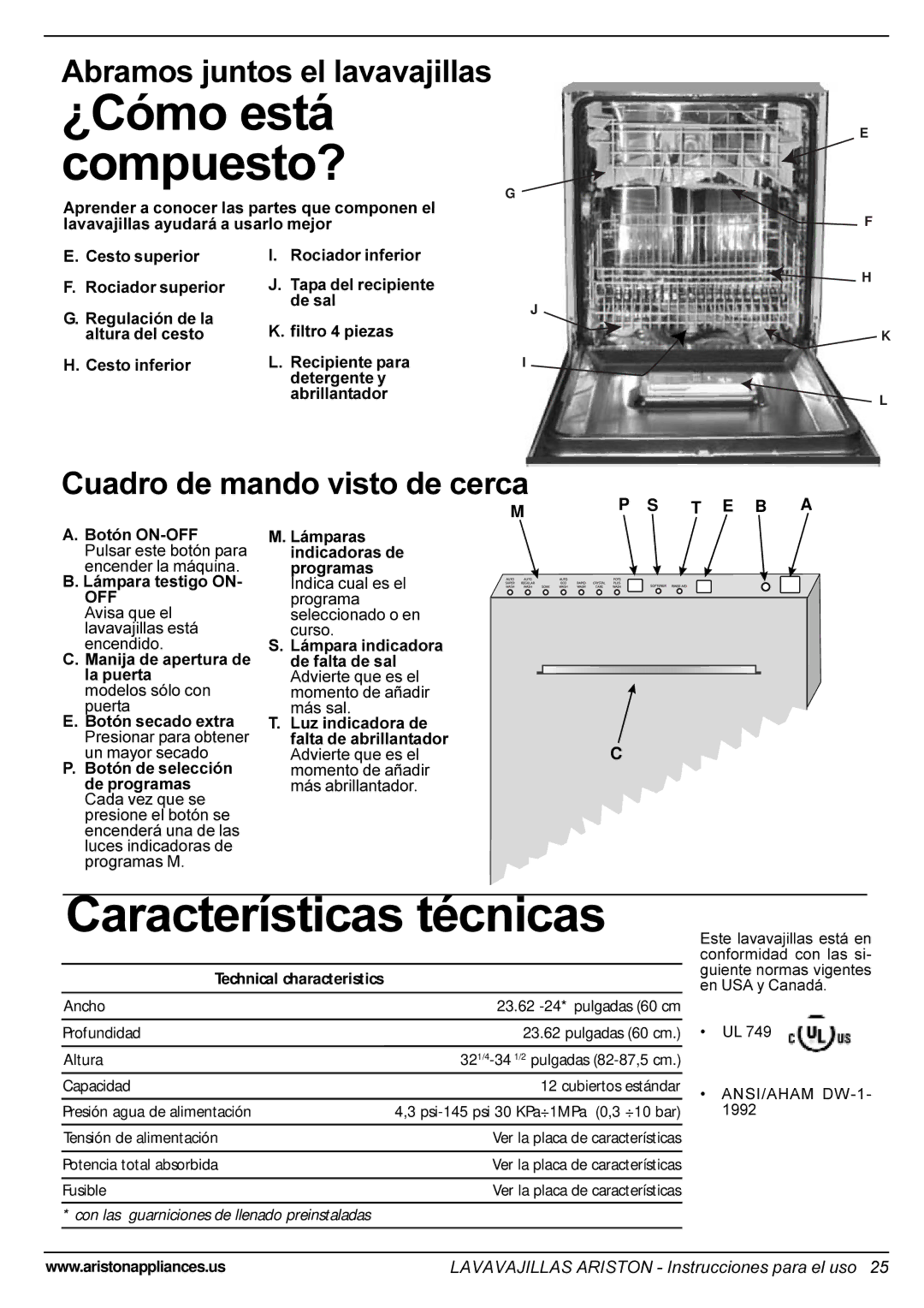 Ariston LI 670 B-S-X-WLI manual ¿Cómo está compuesto?, Características técnicas 